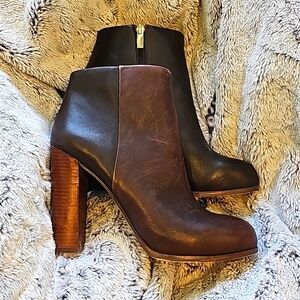 Vince Camuto Gernadine Brown leather stacked heel booties